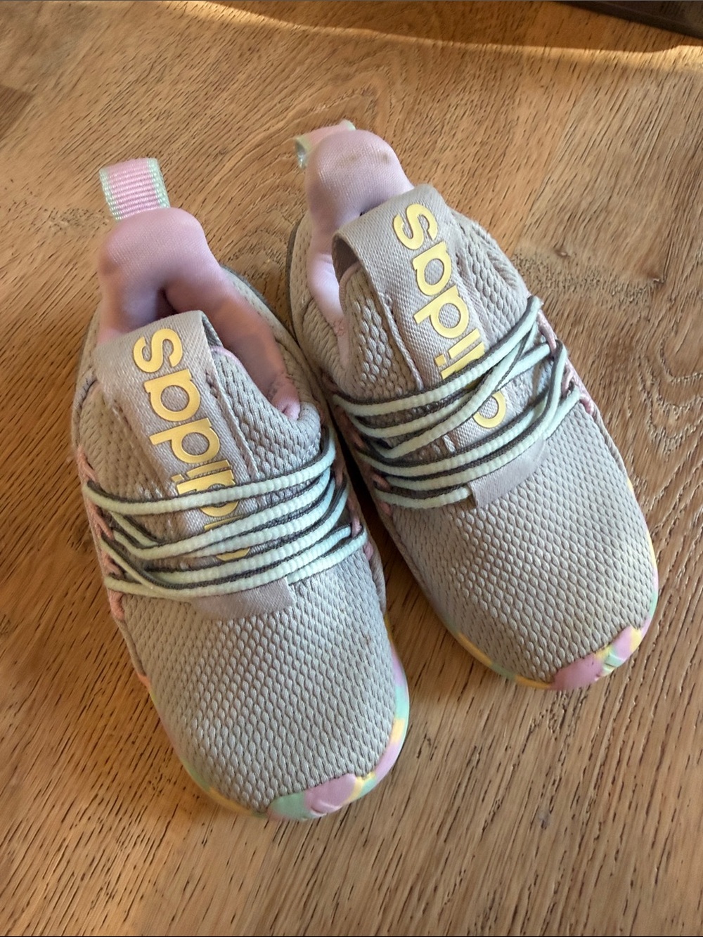 adidas Kids Gray Sneakers with Pastel Multicolor Sole
